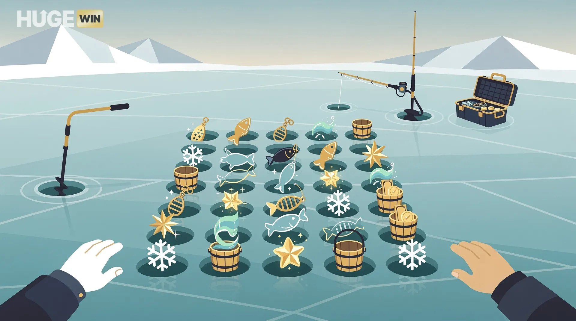 Πώς Λειτουργεί το Ice Fishing — Κύλινδροι, Σύμβολα και Μπόνους